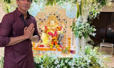 Sonu Sood bid farewell to Bappa with his family, his wife was seen saying something in Ganesh ji's ear.