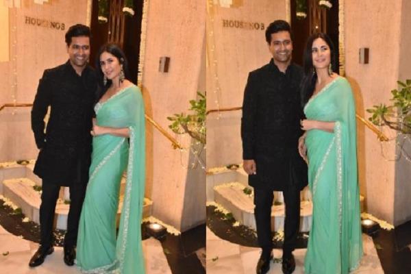 Katrina reached the Diwali party holding her husband Vicky's hand, the couple was enjoying a traditional look.