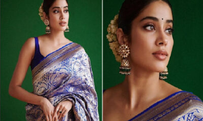 Janhvi did a bold photoshoot in a blue saree, the pictures went viral on social media.