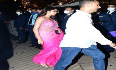 Janhvi attended the Anant Ambani-Radhika party in a pink saree