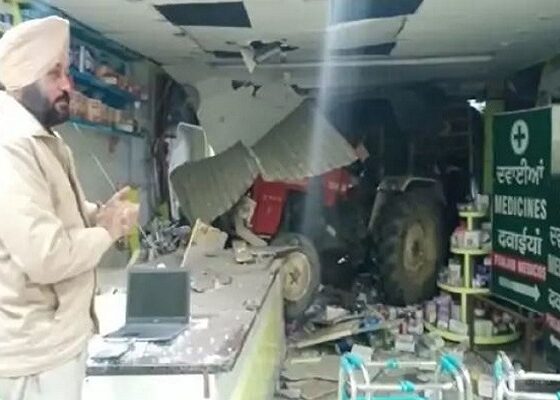 A tractor rammed into a medical store in Ludhiana, the accident happened due to the driver falling asleep