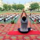 A camp organized to give yoga training on the occasion of International Yoga Day