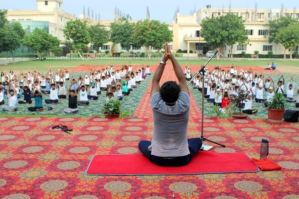A camp organized to give yoga training on the occasion of International Yoga Day
