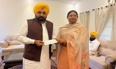 MLA Rajinder Pal Kaur Chhina handed over one month's salary check to the Chief Minister